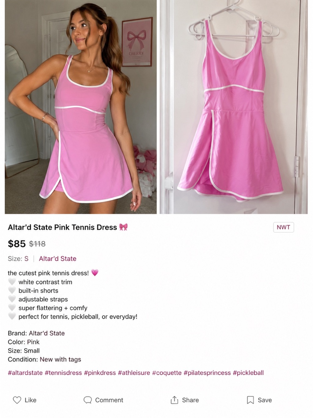 Altar'd State Pink Tennis Dress with White Trim